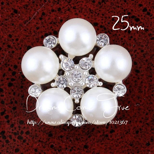 22PCS Pearl Rhinestone Button Rhinestone Faux Pearl Decoration Pearl Brooch  Alloy Flower Pendant For Jewelry Making Clothes Bag Shoes Supplies And Wed