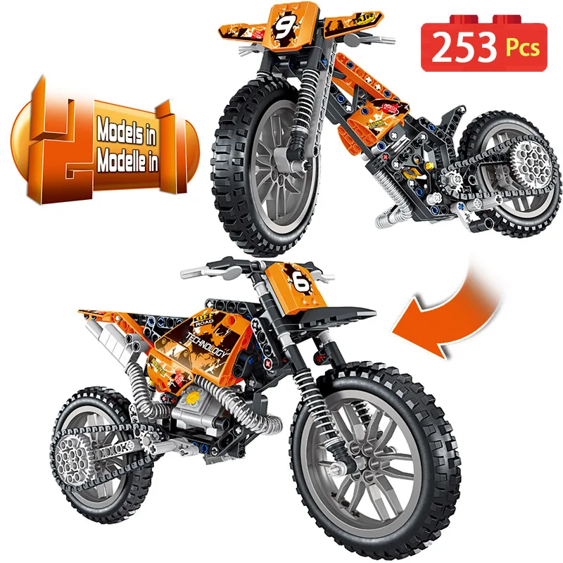 Tanie 253 sztuk nowy nabytek technologii kompatybilny klocki Off road motocykl prezent dla dzieci zabawki dla dzieci DIY