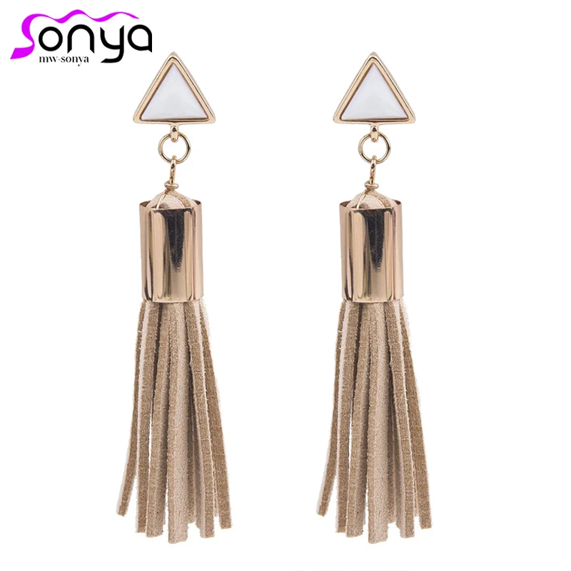 

Punk Women Triangle Tassel Earrings Faux Suede Long Thread Statement Dangle Earrings 4A3005