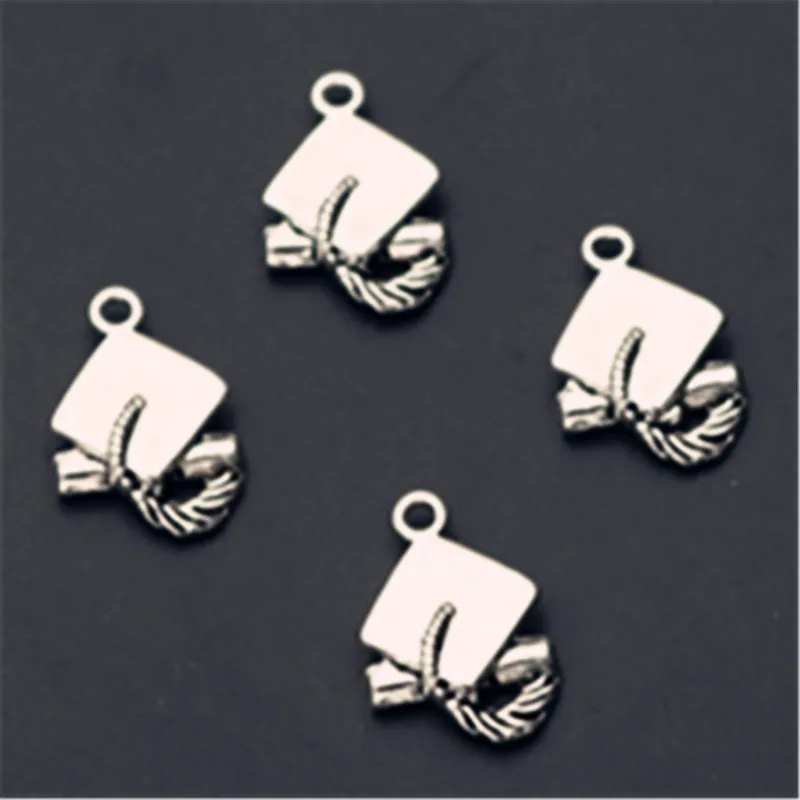 

WKOUD 10pcs Antique Silver Graduation Charm Bachelor Hat Alloy Pendants For Bracelet Necklace DIY Metal Jewelry Findings A964