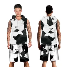 Tracksuits Men Sleeveless Hoodies 2 Pieces Set Sweatshirts Sportswear Mens Geometris Pants sweatshirt 3D Print Sweatpants shorts