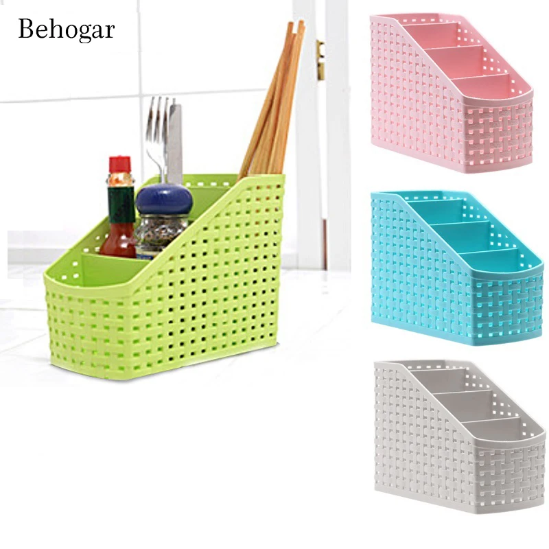 

Behogar Multi-function Plastic PP Desktop Storage Box Case 4 Grid Sub-grid Desk Pen Pencil Organizer Make up Cosmetic Holder