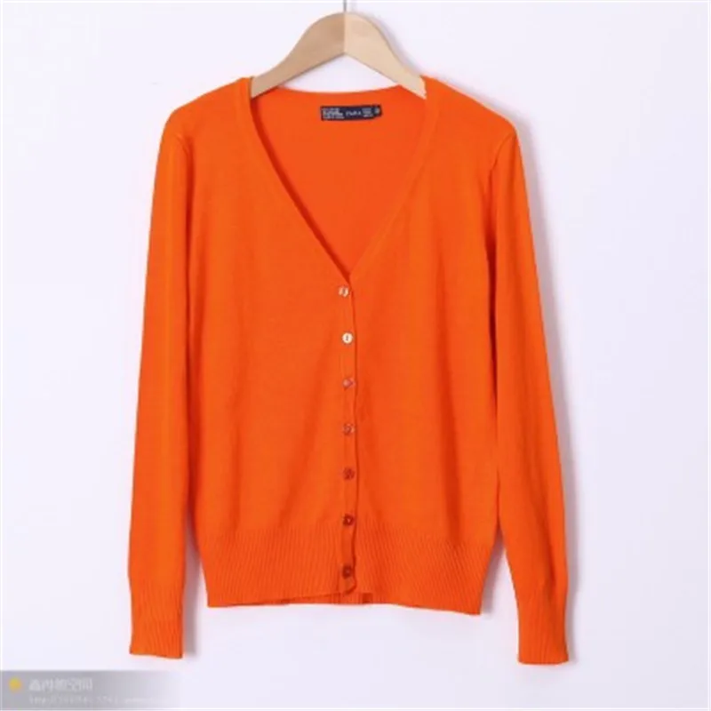 Большие размеры, одноцветные вязаные кардиганы, женские куртки, пальто с длинным рукавом, повседневные топы с v-образным вырезом, свитера, красные, черные, XXL, 3XL, 4XL, 5XL - Цвет: Оранжевый