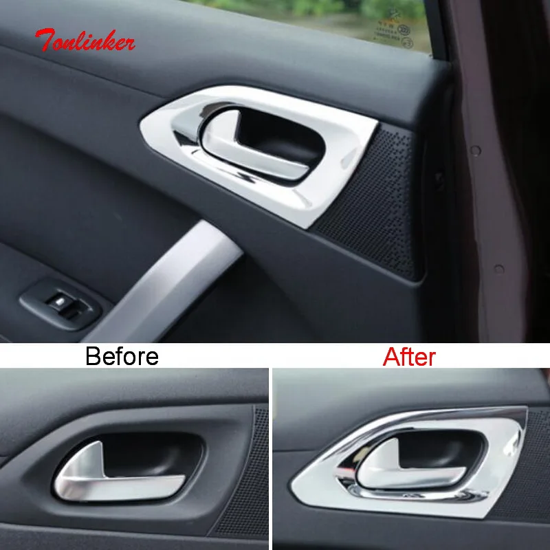 

2-4 pcs DIY car styling New ABS Chrome before and after inner door handle light box cover case for 2014 peugeot 2008 accessories