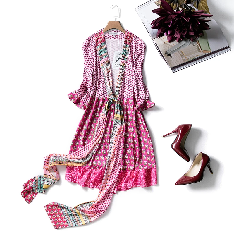 

Women's Bohemian Floral Printed Dress Sexy Deep V-neck Celebrity Style Elegant Summer Fashion Dresses High Quality