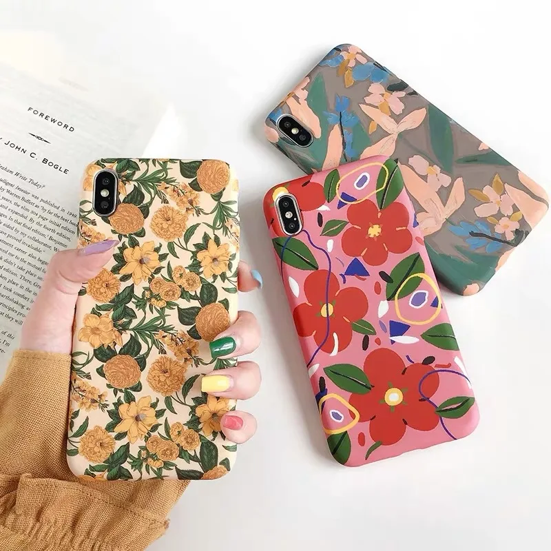 

Luxury Art Flower Phone Case For iPhone X XR XS Max Soft TPU Silicone Vintage Floral Cover For iPhone 6 6s 7 8 Plus Case Coque