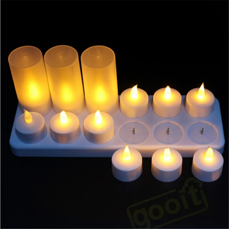 

12 pieces Yellow Flickering led kaarsen oplaadbaar ,cool white velas led ,battery color changing bombillas led for massage