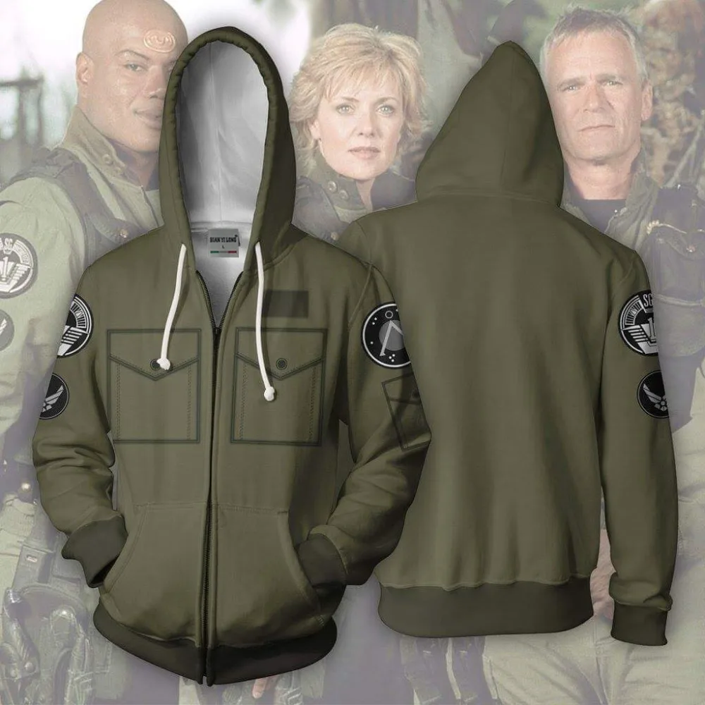 Костюм с 3D принтом "Звездные ворота: SG-1", SG-1: "Проводник", косплей, толстовка с капюшоном на молнии, мультяшная куртка, толстовки с капюшоном