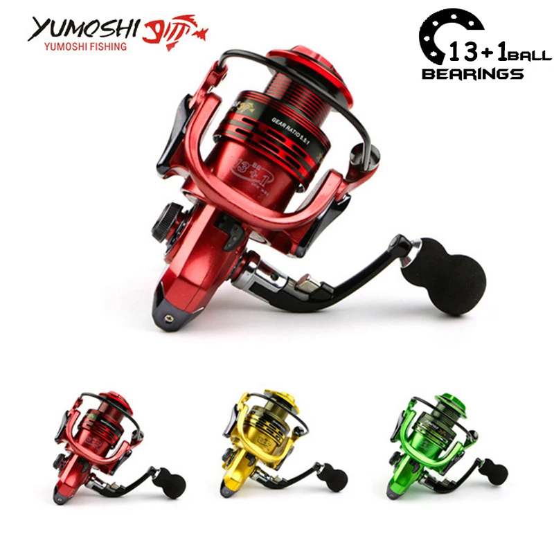 

Yumoshi 13+1BB 4 Color 1000-7000 5.5:1 Fishing Reels Feeder Carp metal folding rocker Spinning Reel Carretilha de pesca shimano