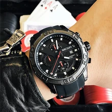 Megir хронограф повседневное для мужчин часы Элитный бренд кварцевые Военная Униформа спортивные часы черный силиконовый ремешок