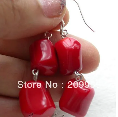 

hj 00186 13mm nature massive red coral dangle earring 925silver