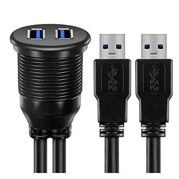 

USB Panel Flush Mount Cable , Dual USB 3.0 Extension USB Mount, Dash Mount, Flush Mount, Panel Mount Cable