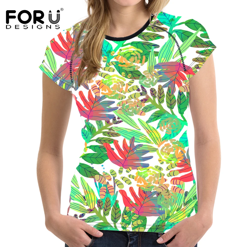 Beli Forudesigns Hawaii Wanita Lengan Pendek 3D Tanaman Cetak Leher O Atasan Tee Fashion Wanita Casual T Shirt Roupa femme Murah Forudesigns Hawaii Wanita Lengan Pendek 3D Tanaman Cetak Leher O Atasan Tee Fashion Wanita Casual T Shirt Roupa femme