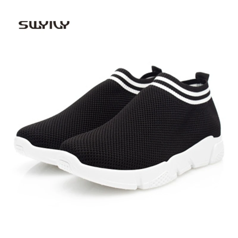 SWYIVY кроссовки Для женщин 2018 новые Slip-on Для женщин носки обувь с дышащей сеткой плоская подошва Для женщин кроссовки спортивная обувь