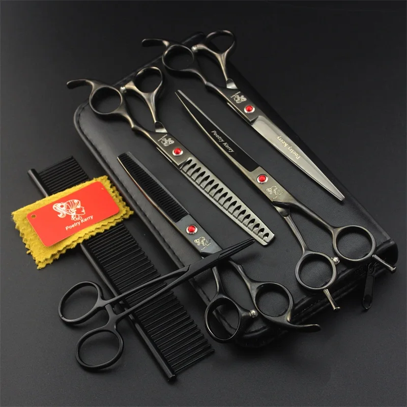 Профессиональные 7,0 дюймовые ножницы для ухода за домашними животными, наборы для собак, ножницы для стрижки волос, прямые и истончающие и изогнутые ножницы