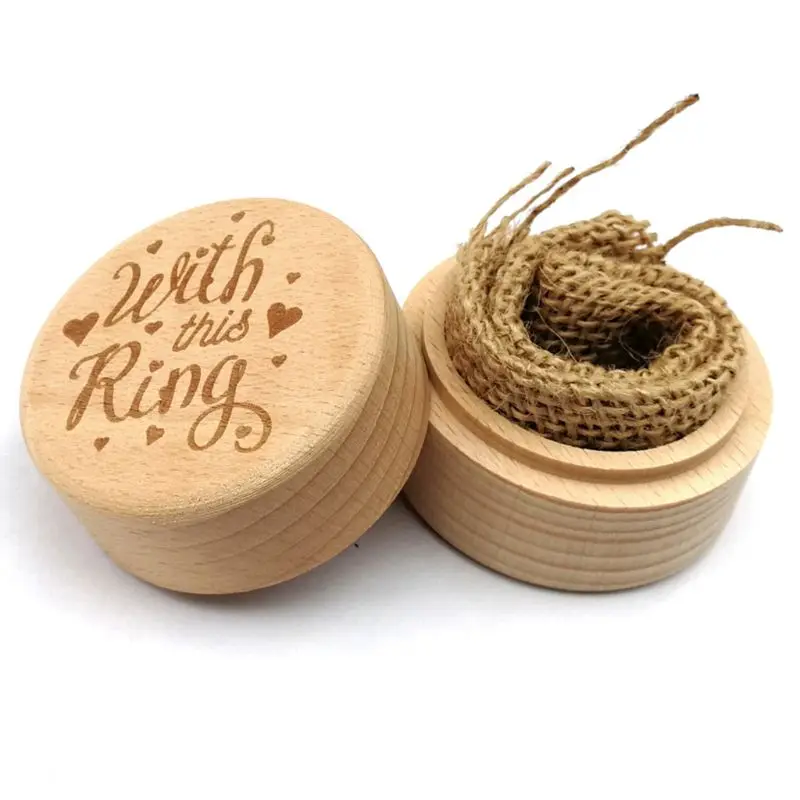 Персонализированные деревенские свадебные деревянные кольца коробка ювелирных изделий брелок контейнер для хранения держатель на заказ кольца предъявителя пустой DIY - Цвет: With This Ring