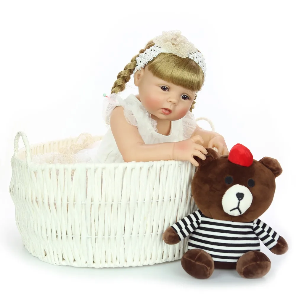 Long blond hair Baby Reborn Girl Doll Silicone vinyl toy Realistic Princess Babies Dolls With Fashion hair band Kids Gift 55 cm