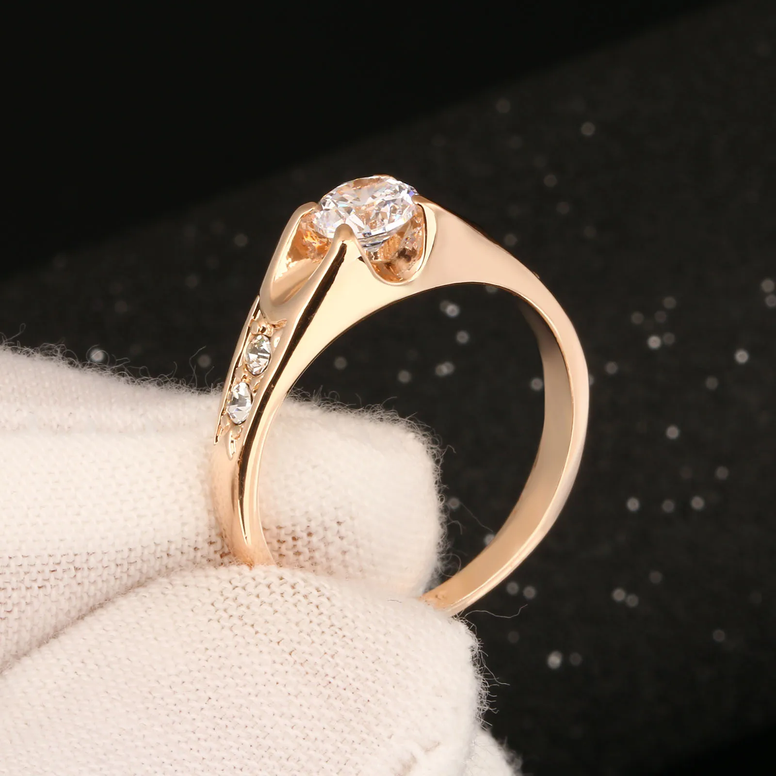 Double Fair Brand 0.5 Carat Cubic Zircon Wedding Rings For Women Rose Gold/Silver Tone Engagement Ring Women's Jewelry DFR249