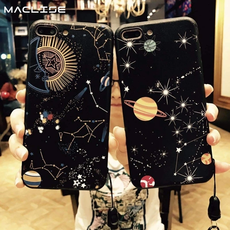 

Glossy Space Planet Stars Phone Case For iPhone X XR Max Glass Hard Back Cover For iPhone 8 7 6 Plus Constellation Coque Cases