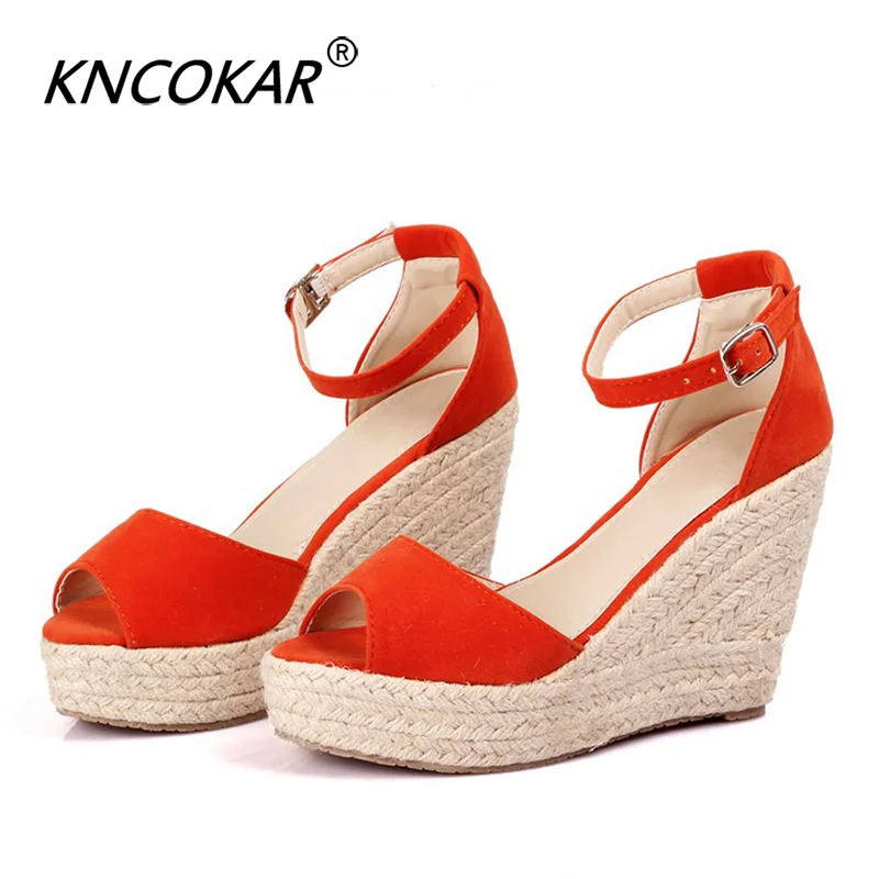 

KNCOKAR Spring And Summer New Women's Wedge Sandals High-Heeled Waterproof Platform Word Buckle With Thick-Soled Sandals Women