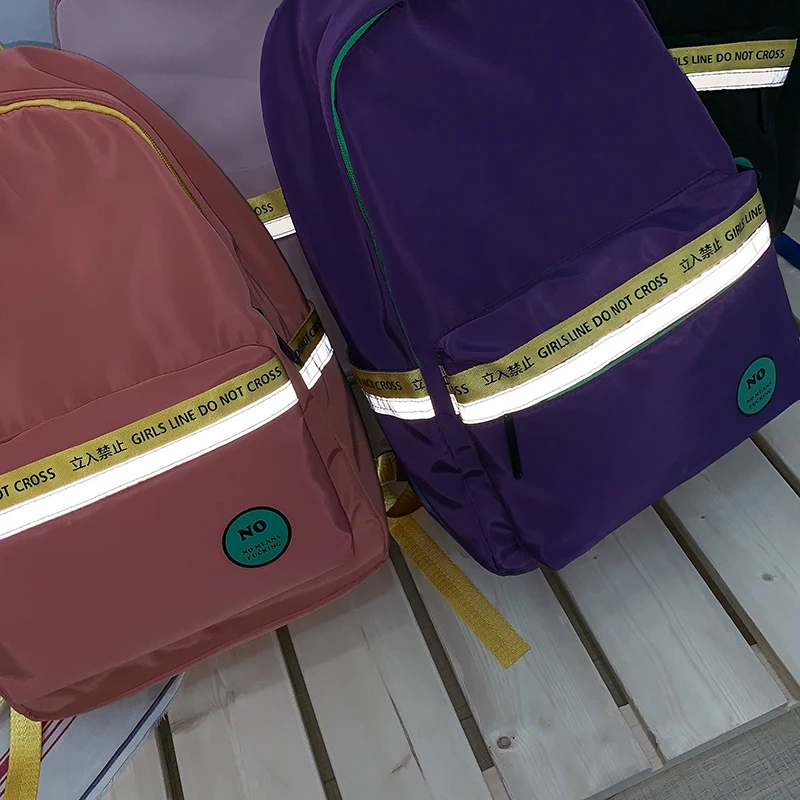 

Harajuku Embroidery Letters Hologram Laser Luminous Backpack Women Soft Canvas Reflective Stripe Backpack School Bags For Girls