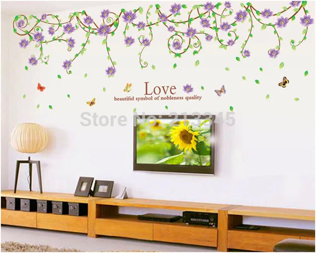 

[Fundecor] DIY wall stickers home decor pink purple vine flower decals murals livingroom decoration adesivo parede 6675