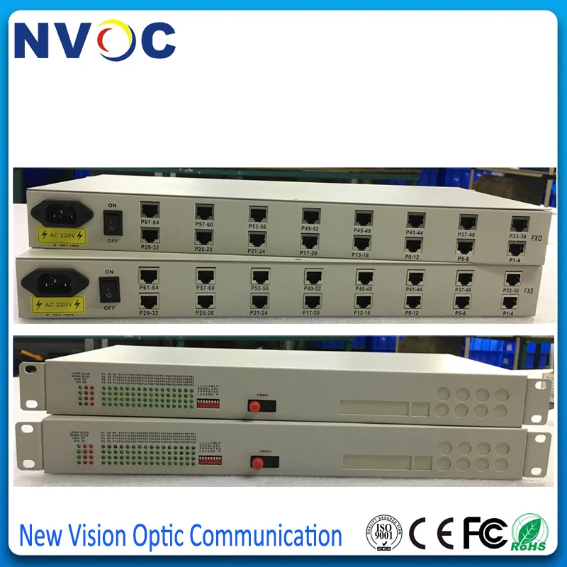 19-дюймовый штатив 64ch FXO и FXS Voice волоконно-оптический медиа-конвертер