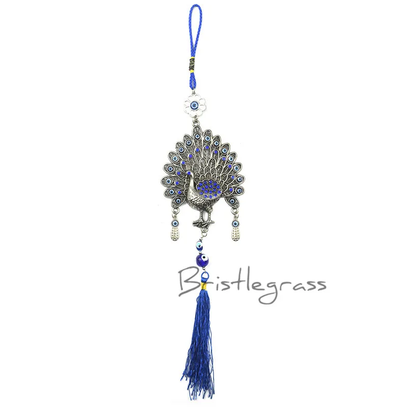 

BRISTLEGRASS Turkish Blue Evil Eye Peacock Peafowl Tassel Wall Hanging Pendants Pendulum Amulet Lucky Charms Blessing Protection
