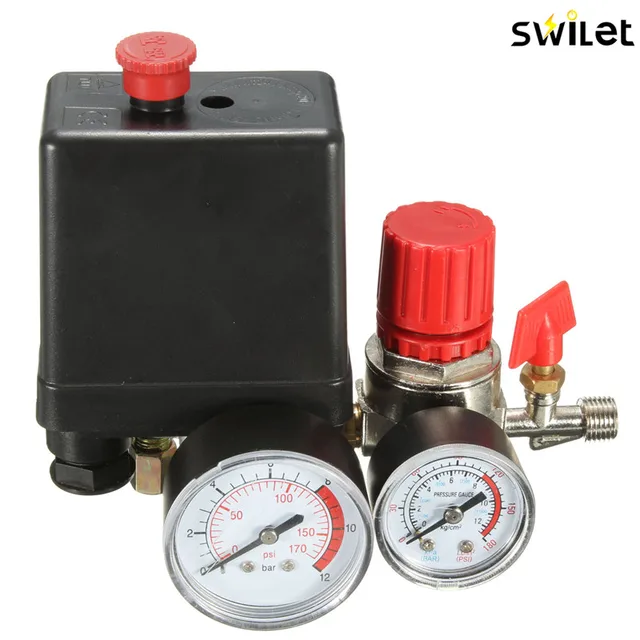 Air Compressor Pressure Valve Switch Manifold Relief Regulator Gauges 7.25 125 PSI 240V 15A
