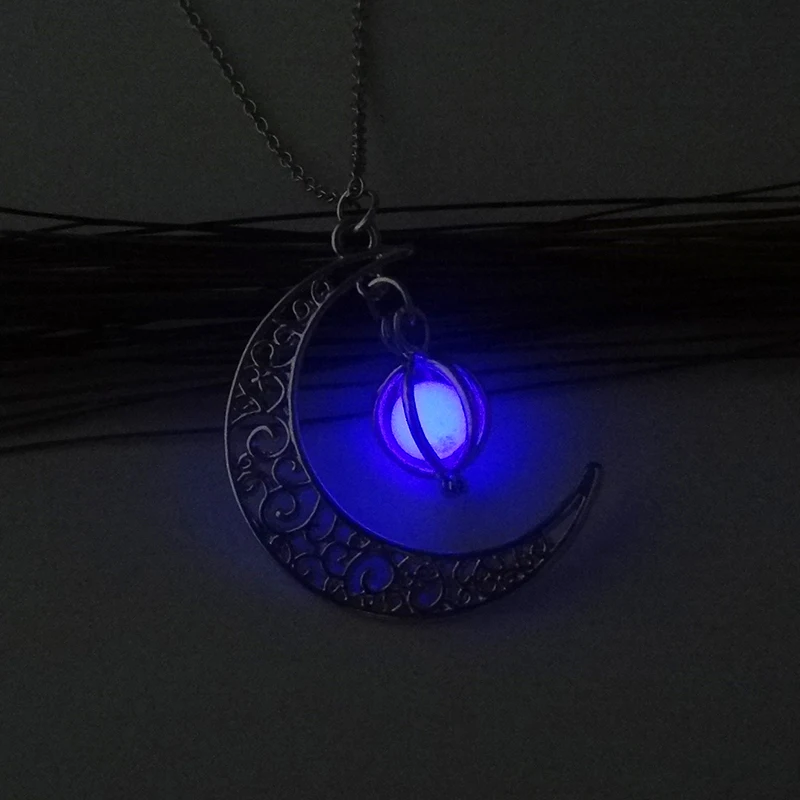 Полый лунный светящийся в темноте унисекс подвес, ожерелье покрытое серебром очаровательное женское ожерелье с подвеской светящийся камень женское ювелирное изделие