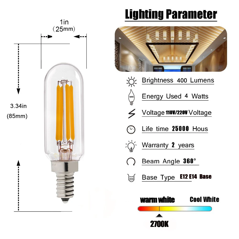 Ganriland затемнения светодиодный светильник T25 трубчатый светодиодный лампы накаливания 4W ретро люстра Подвесная лампа E12 E14 110V 220V теплый белый 2700K