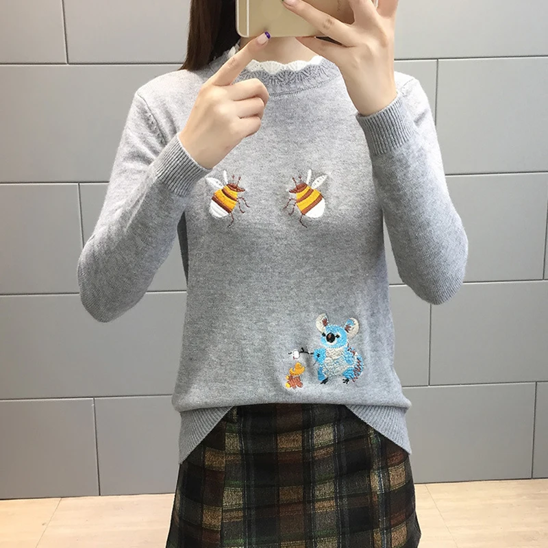 Ugly Christmas Sweater Pull Femme Embroidery Sweater Women 2018 Korean Cute Kawaii Pullover Pink White Jumper Sueter Mujer Knit