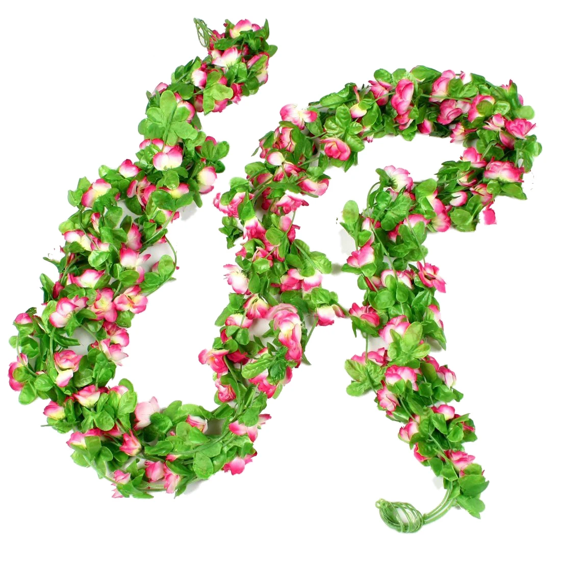 Artificial flower garland 2.2m long green leaves fabric flowers ivy