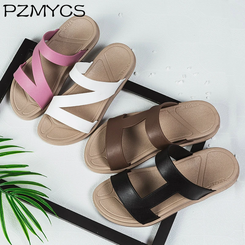 PZMYCS Couple Lover Slippers Summer Slides Man Shoes Flat Sandals Male