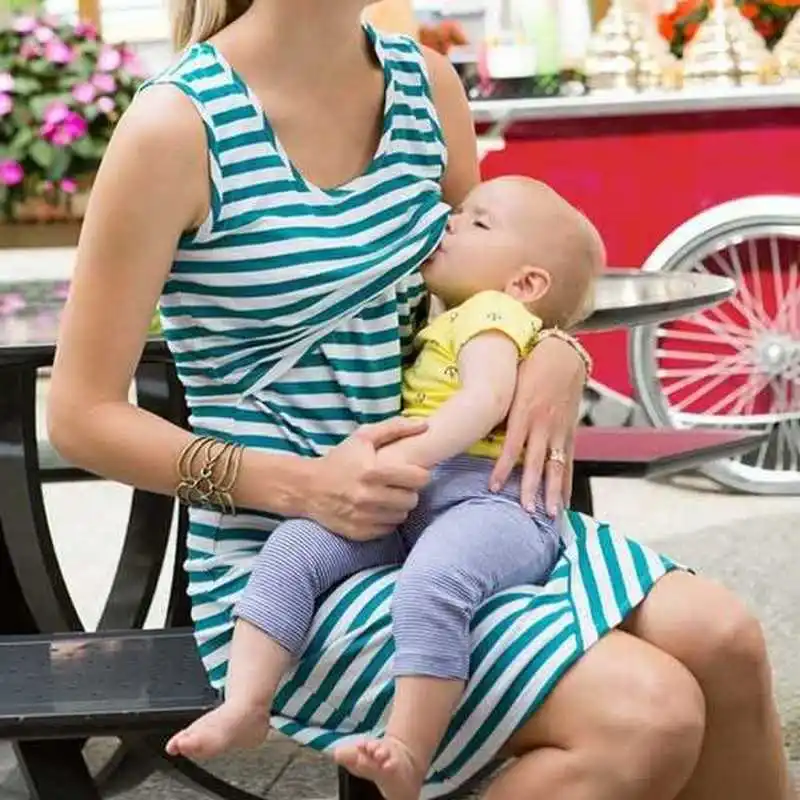

Summer New Maternity Dresses New Striped Nursing Breastfeeding Clothes Pregnancy Dress Sleeveless Loose Casual Nursing Dress D05