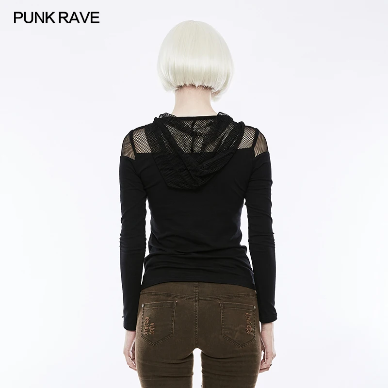 Punk Rave Hooded Long Sleeve T-shirt black sexy women casual rock personality women summer t shirt top WT495 Punk Rave Hooded Long Sleeve T-shirt black sexy women casual rock personality women summer t shirt top WT495