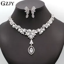 GZJY African Nigerian CZ Wedding Jewelry Clear Cubic Zirconia Crystal Bridal Necklace Earrings Sets For Wedding I04-1