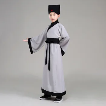 

Baby Boys New Stage Performance Dress Gown Chinese Ancient Scholar Robe Graduation Costume GRAY Cosplay Clothes Hanfu Clothing
