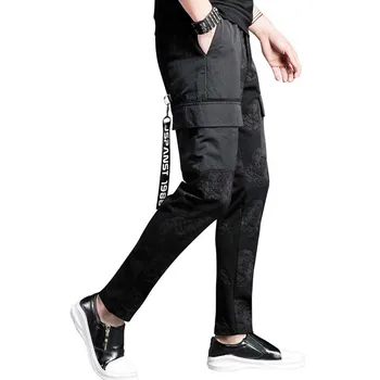 

Autumn Winter Cargo Pants Floral Print Men Casual Joggers Pants with Pocket Stretch Trousers Black Pants Male Clothes