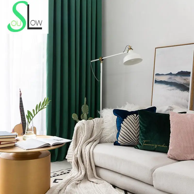 

Slow Soul Green Modern Curtains Solid For Living Room Kitchen Bedroom Blackout French Window Short Wedding Decoration Door