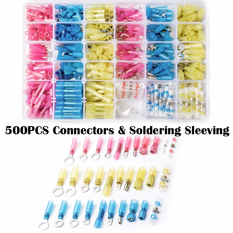 500pcs Heat Shrink Connectors Crimp Terminals Shrinkable Solder Sleeves