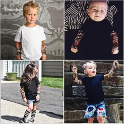 Tonlinker для новорожденных мальчиков и девочек цветок рука татуировки чистый цвет поддельные два с длинными рукавами Детская рубашка детский
