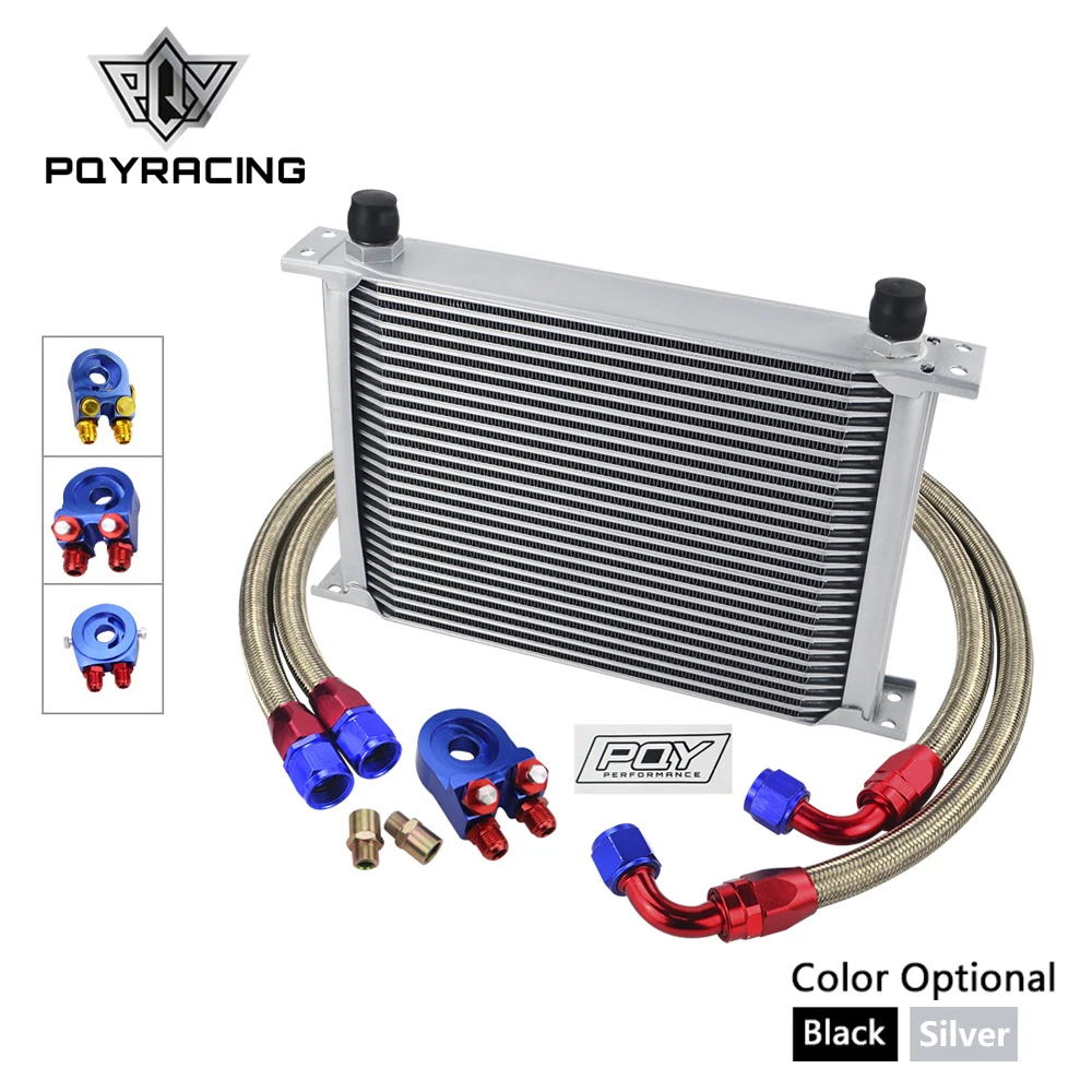 

AN10 OIL COOLER KIT 28 ROWS OIL COOLER + OIL FILTER ADAPTER + NYLON STAINLESS STEEL BRAIDED HOSE WITH PQY STICKER+BOX