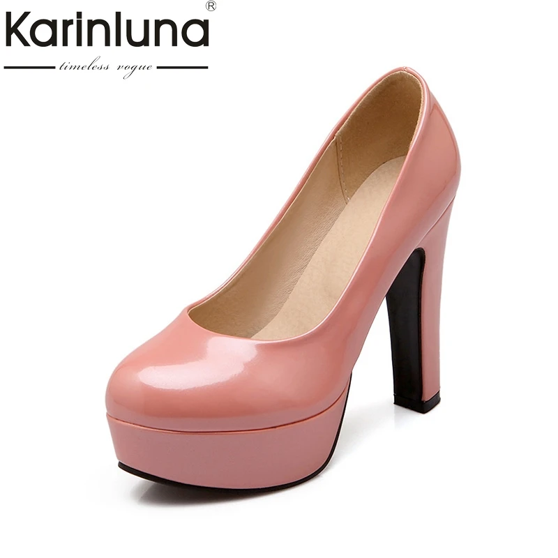 

Karinluna 2018 Fashion Women's Slip On Party Wedding Pumps Woman High Heels Round Toe Platform Pumps Woman Size 33-38
