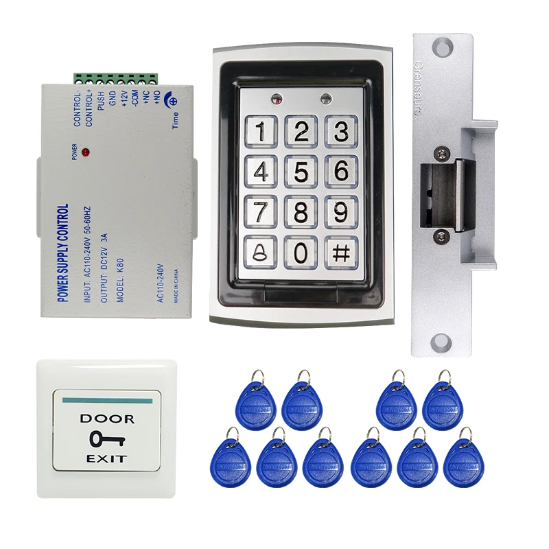 

Brand New DIY Metal Case RFID Reader Door Access Control System Kit Set + NC / NO Electric Strike Door Lock Free Shipping