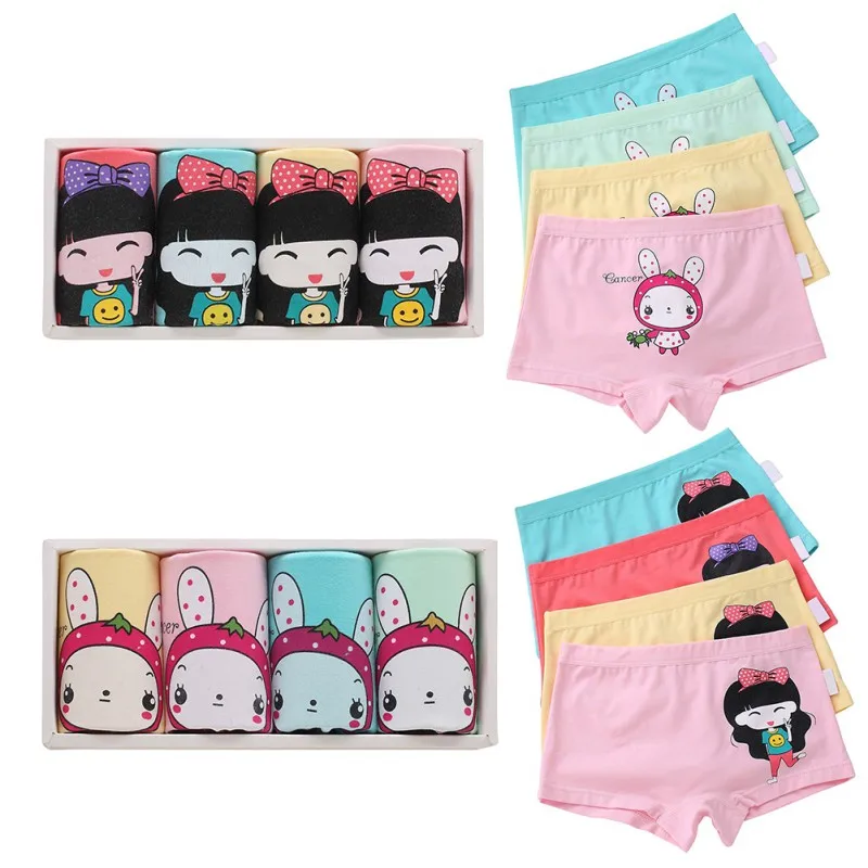 

4 Pack Kids Boy Underwear Children Girl Cartoon Pattern Panties Cotton Boxer Briefs Underpants