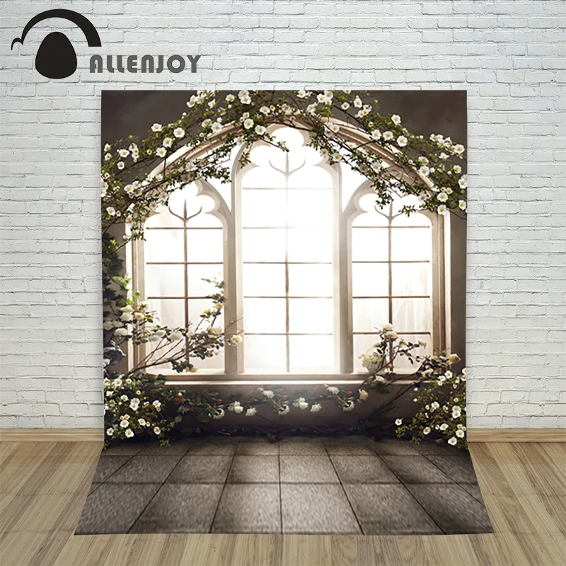 

Allenjoy photographic background Brick window sill flower spring photography backdrops for studio Custom size digital backdrop