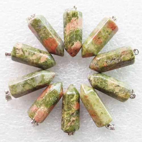 

Free Shipping 10Pcs Faceted Unakite Gem Pendulum Pendant bead Used For Necklace Unisex 30x8x8mm (Min.order 10$ mix)