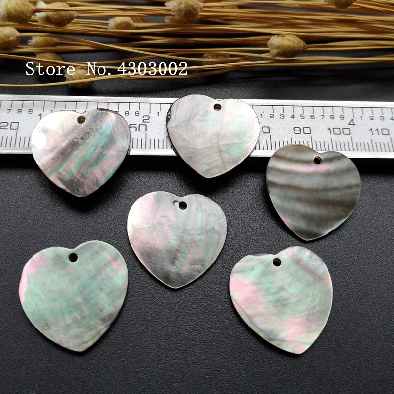 100개/묶음 23mm 천연 블랙 하트 자개 DIY 보석용 하트 모양 자개 귀걸이용