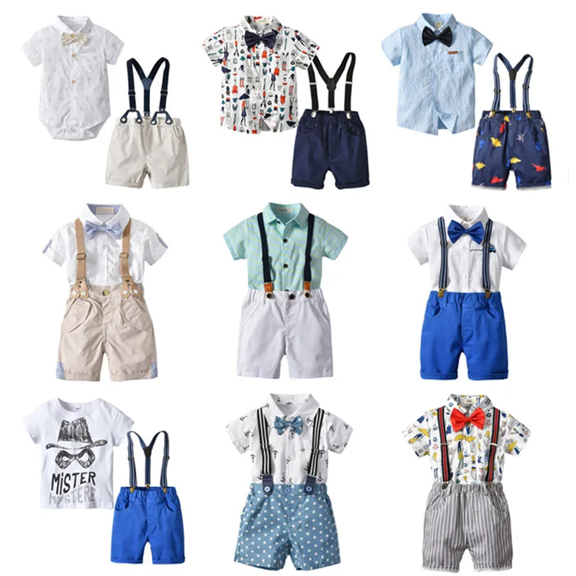 

Summer Baby Boys Gentleman Clothing Cotton Baby Sets Bow Shirt Children Outfits Suits TOPS Shirt + Shorts Formal Party Toddler